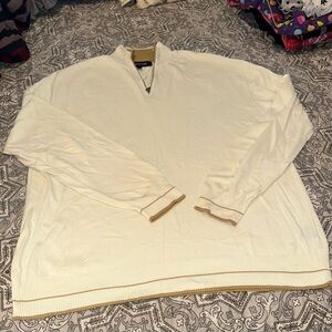 Murano Men's 3/4 Zip Up Cream Sweater with Sand accents